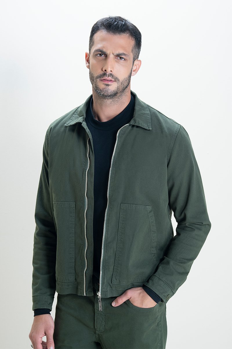 Jaqueta Masculina Reta em Sarja com Elastano