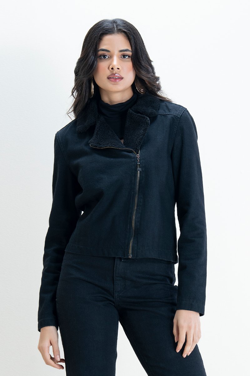 Jaqueta Feminina Biker em Jeans Black