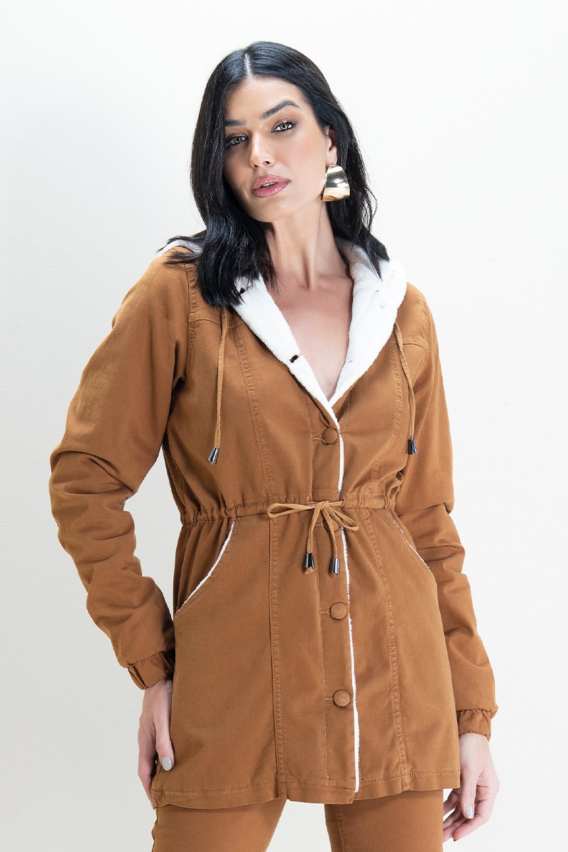 Parka Feminina Peluciada em Sarja com Elastano